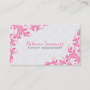 Tarjeta De Visita Elegantes damascos blancos de encaje rosado