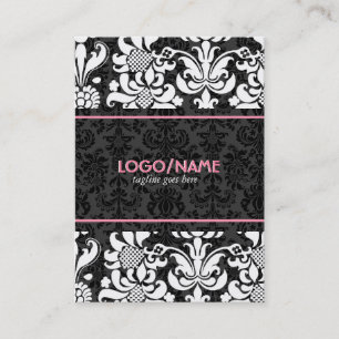 Tarjeta De Visita Elegantes damascos florales de aspecto blanco y ne
