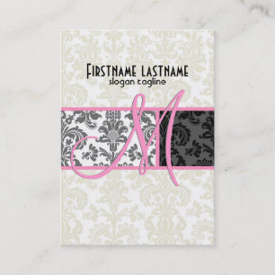 Tarjeta De Visita Elegantes damascos florales de color blanco y negr