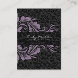 Tarjeta De Visita Elegantes damasquetas negras y ornamento morado fl