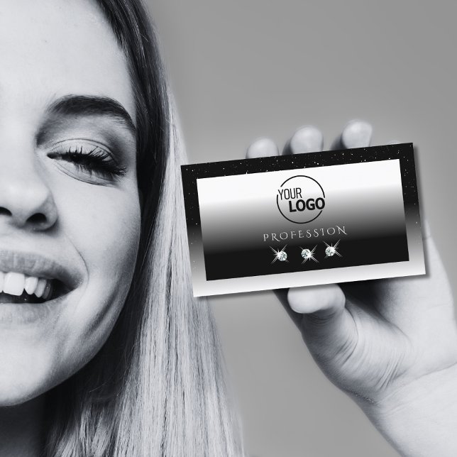 Tarjeta De Visita Elegantes diamantes de espuma blanca y negra con l (Subido por el creador)