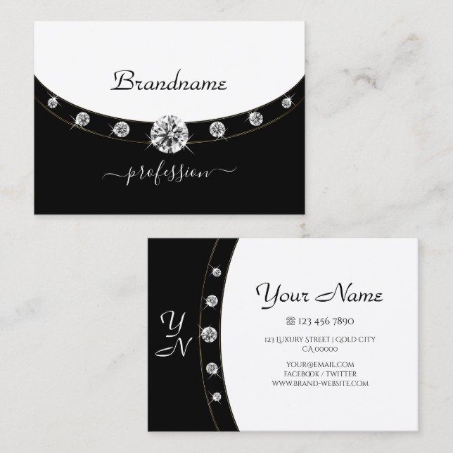 Tarjeta De Visita Elegantes Diamantes de imitación de Faux de Black  (Anverso / Reverso)