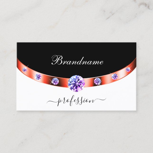 Tarjeta De Visita Elegantes diamantes morados de oro de rosa negro y (Anverso)