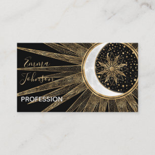 Tarjeta De Visita Elegantes Doodles dorados Luna de sol Mandala Dise