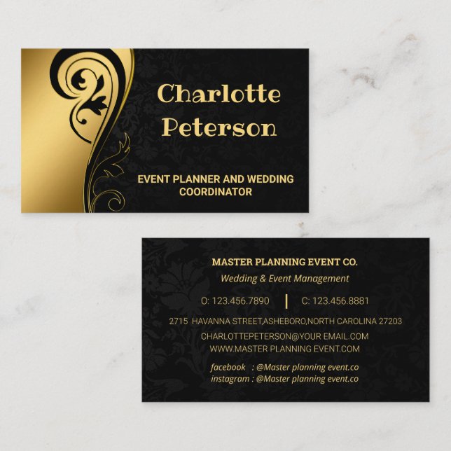 Tarjeta De Visita Elegantes empresas de planificadores de eventos fl (Anverso / Reverso)