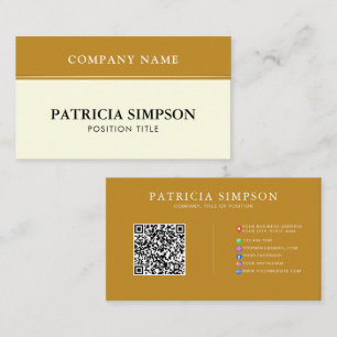 Tarjeta De Visita Elegantes enlaces de código QR en oro mostaza y cr