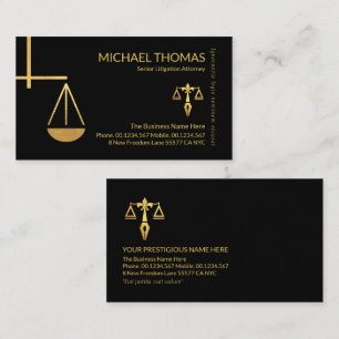 Tarjeta De Visita Elegantes Escalas De Oro De Abogado De Justicia