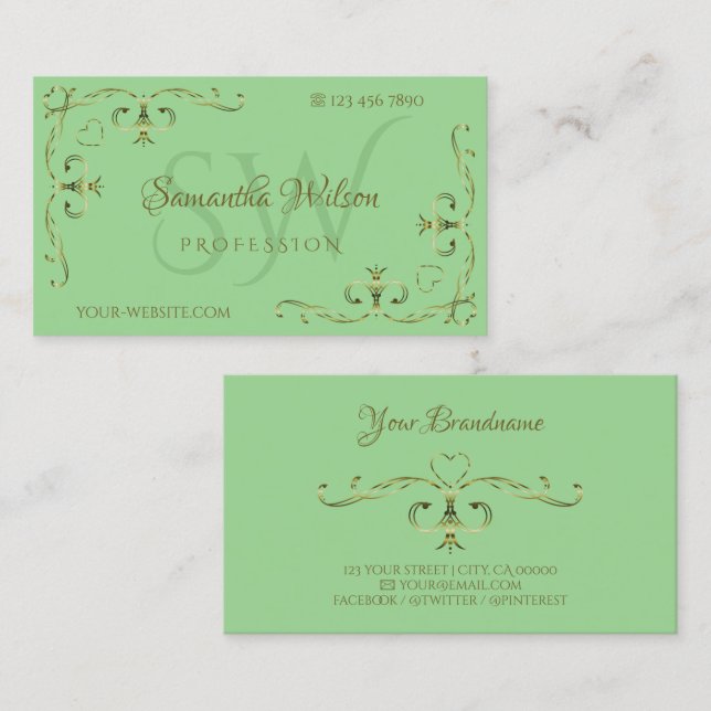 Tarjeta De Visita Elegantes esquinas doradas de los Ornatos Iniciale (Anverso / Reverso)