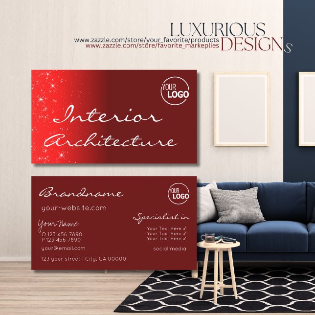 Tarjeta De Visita Elegantes estrellas Purpurinas de Moda roja de vin (Subido por el creador)
