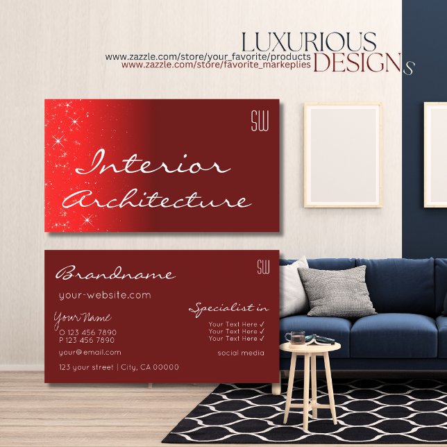 Tarjeta De Visita Elegantes estrellas Purpurinas de Moda roja de vin (Subido por el creador)