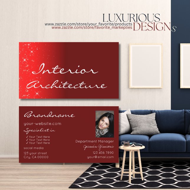 Tarjeta De Visita Elegantes estrellas Purpurinas de Moda roja de vin (Subido por el creador)
