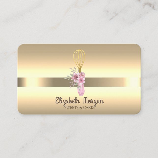Tarjeta De Visita Elegantes flores de oro profesional (Anverso)