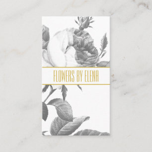 Tarjeta De Visita Elegantes flores de rosa blancas y negras moda oro