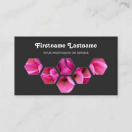 Tarjeta De Visita Elegantes flores rosadas mínimas en hexágonos gris