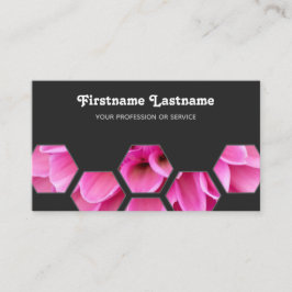 Tarjeta De Visita Elegantes flores rosadas mínimas en hexágonos gris