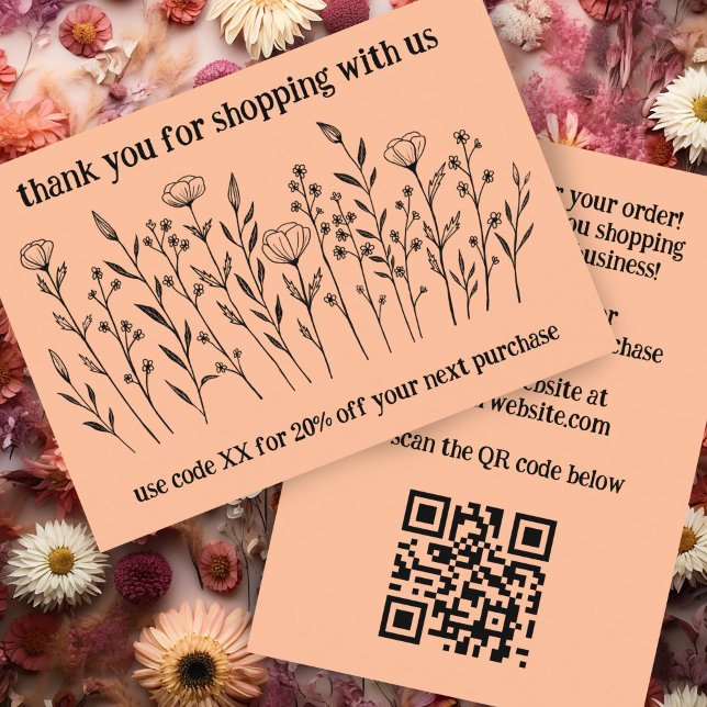 Tarjeta De Visita Elegantes flores silvestres ORDEN GRACIAS Código Q (Elegant Wildflowers ORDER THANK YOU QR Code Thank you for your Business Card Discount  Postcard
)