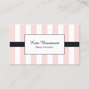 Tarjeta De Visita Elegantes franjas rosa y blanca