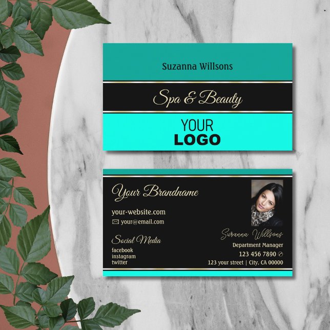 Tarjeta De Visita Elegantes fronteras Verde azuladas en negro con lo (Subido por el creador)