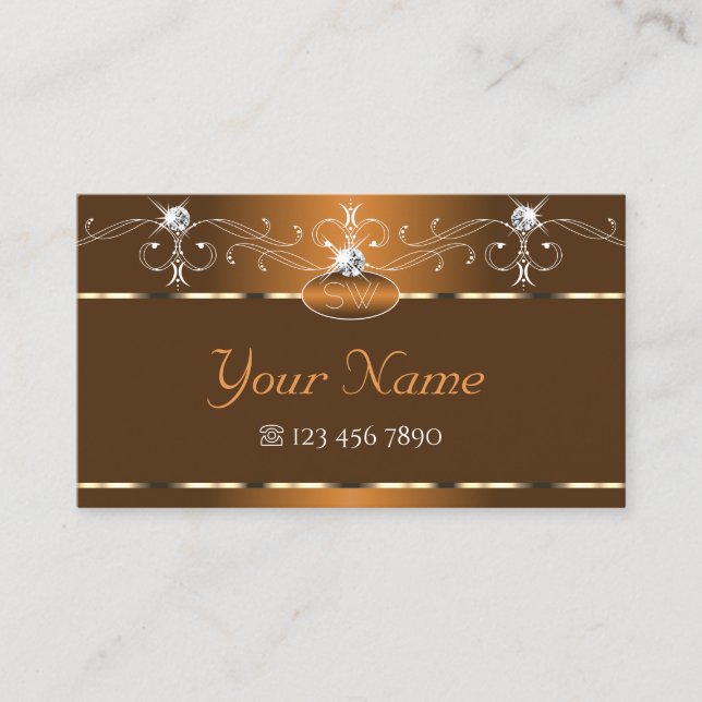 Tarjeta De Visita Elegantes gafas marrones esparcen diamantes Monogr (Anverso)