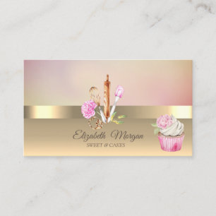 Tarjeta De Visita Elegantes herramientas de panadería florales dorad