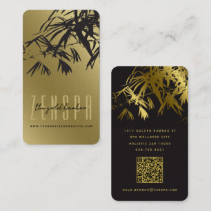 Tarjeta De Visita Elegantes Hojas de Bambú Zen Orientales de Oro y N