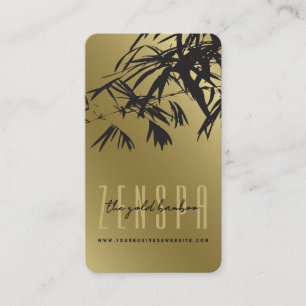 Tarjeta De Visita Elegantes Hojas de Bambú Zen Orientales de Oro y N