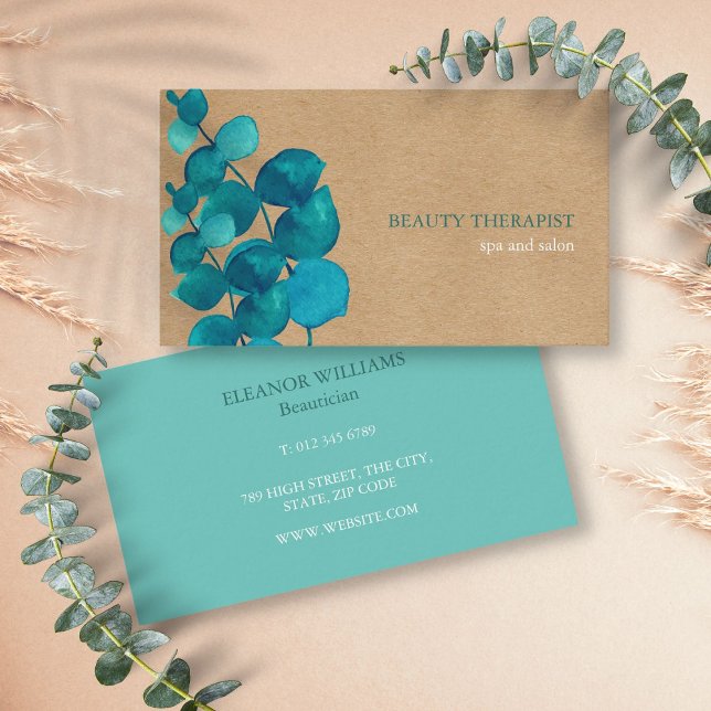 Tarjeta De Visita Elegantes Hojas de Eucalipto Kraft Rústico (Elegant Eucalyptus Leaves Rustic Kraft Business Card)