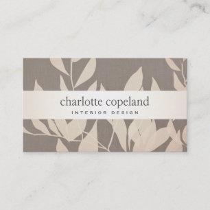 Tarjeta De Visita Elegantes hojas Moda interior Diseño Taupe Natural