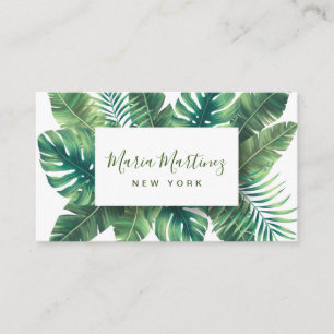 Tarjeta De Visita Elegantes Hojas Verdes Tropicales Chic