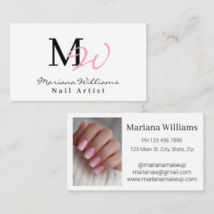 Tarjeta De Visita elegantes iniciales de monograma chic arte de uñas