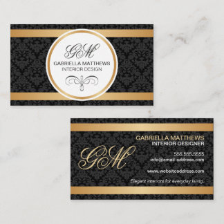 Tarjeta De Visita Elegantes Iniciales Gris y Oro
