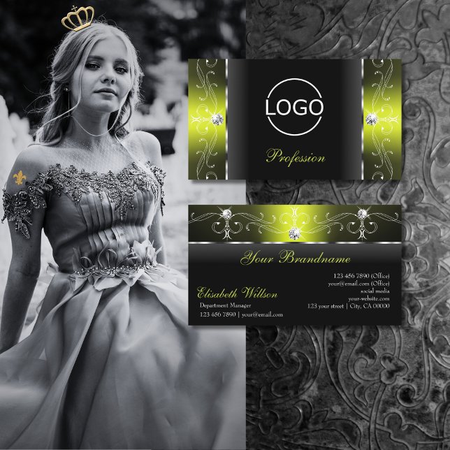 Tarjeta De Visita Elegantes joyas de contrabando negro y amarillo añ (Subido por el creador)