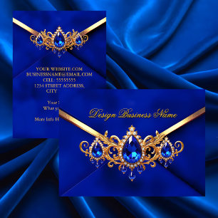 Tarjeta De Visita Elegantes Joyas Diamantes Gemas Oro Azul Real