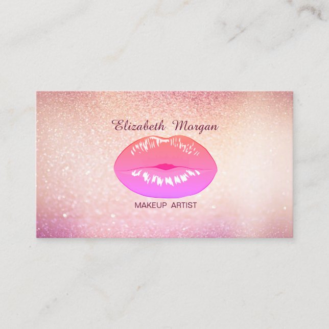 Tarjeta De Visita Elegantes labios de Bokeh Purpurinoso de moda (Anverso)