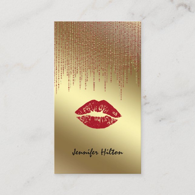 Tarjeta De Visita Elegantes labios rojos dorados modernos (Anverso)
