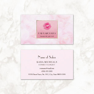 Tarjeta De Visita Elegantes labios rosados besan a artista de maquil