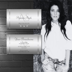 Tarjeta De Visita Elegantes letras nobles plateadas con diamantes