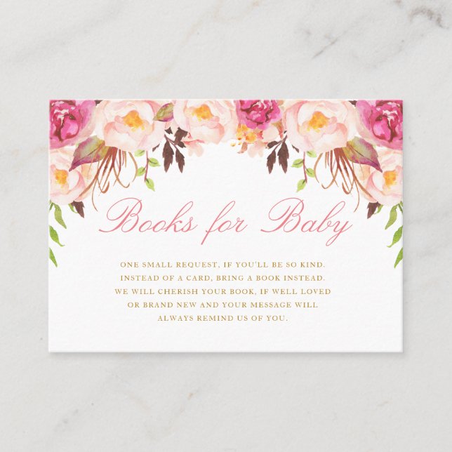 Tarjeta De Visita elegantes libros florales para bebé (Anverso)