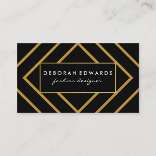 Tarjeta De Visita Elegantes líneas geométricas de oro con negro