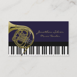Tarjeta De Visita Elegantes llaves de piano y música del cuerno fran