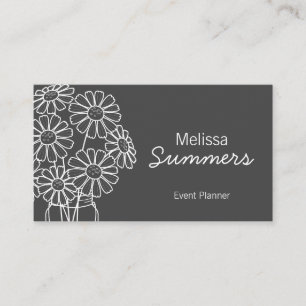 Tarjeta De Visita Elegantes margaritas blancas florales en gris oscu