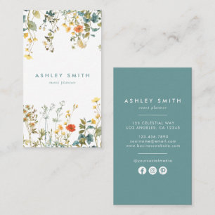 Tarjeta De Visita Elegantes medios sociales de flores silvestres