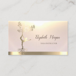 Tarjeta De Visita Elegantes mujeres de árbol de oro Silhouette Yoga
