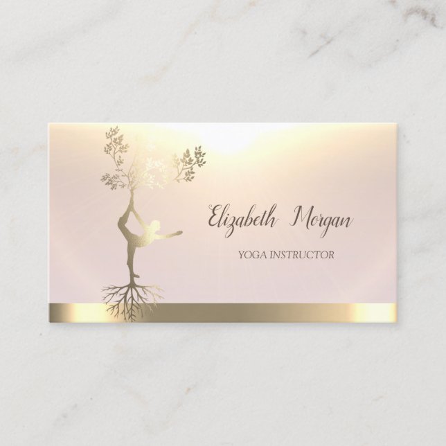 Tarjeta De Visita Elegantes mujeres de árbol de oro Silhouette Yoga (Anverso)