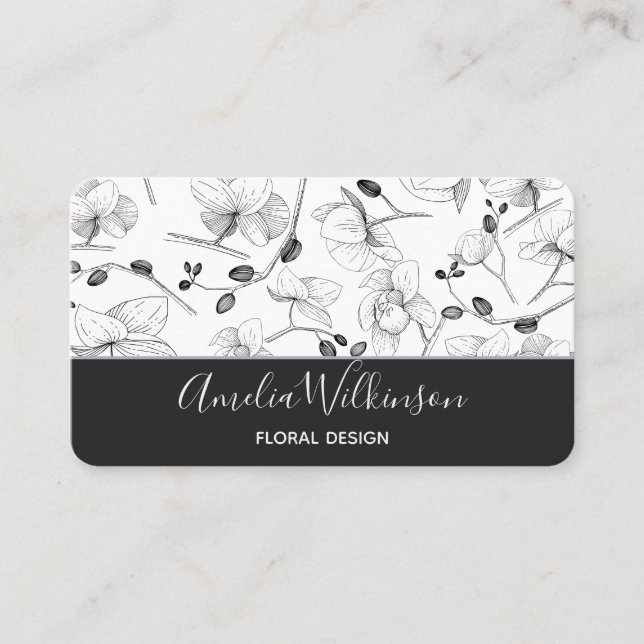 Tarjeta De Visita Elegantes orquídeas moda delicada floral blanca y  (Anverso)