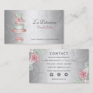 Tarjeta De Visita Elegantes panaderos de Boda floral Rubor Silver
