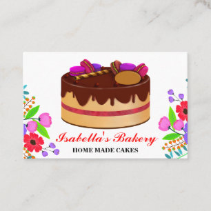Tarjeta De Visita Elegantes Pasteles Y Flores Panadería Hechos En Ca