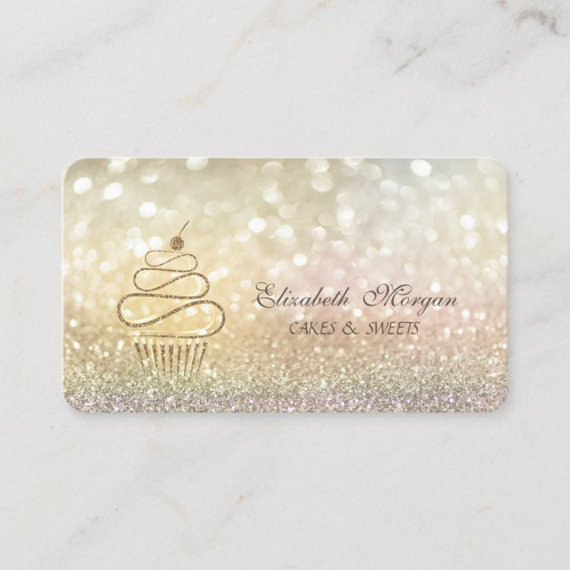 Tarjeta De Visita Elegantes pastelitos Purpurinas Bokeh Gold (Anverso)