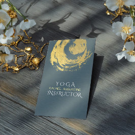 Tarjeta De Visita Elegantes pinceles de los símbolos YOGA Blue & Gol