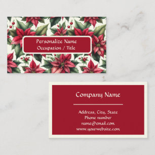 Tarjeta De Visita Elegantes Poinsettias Rojas Diseño Floral Profesio